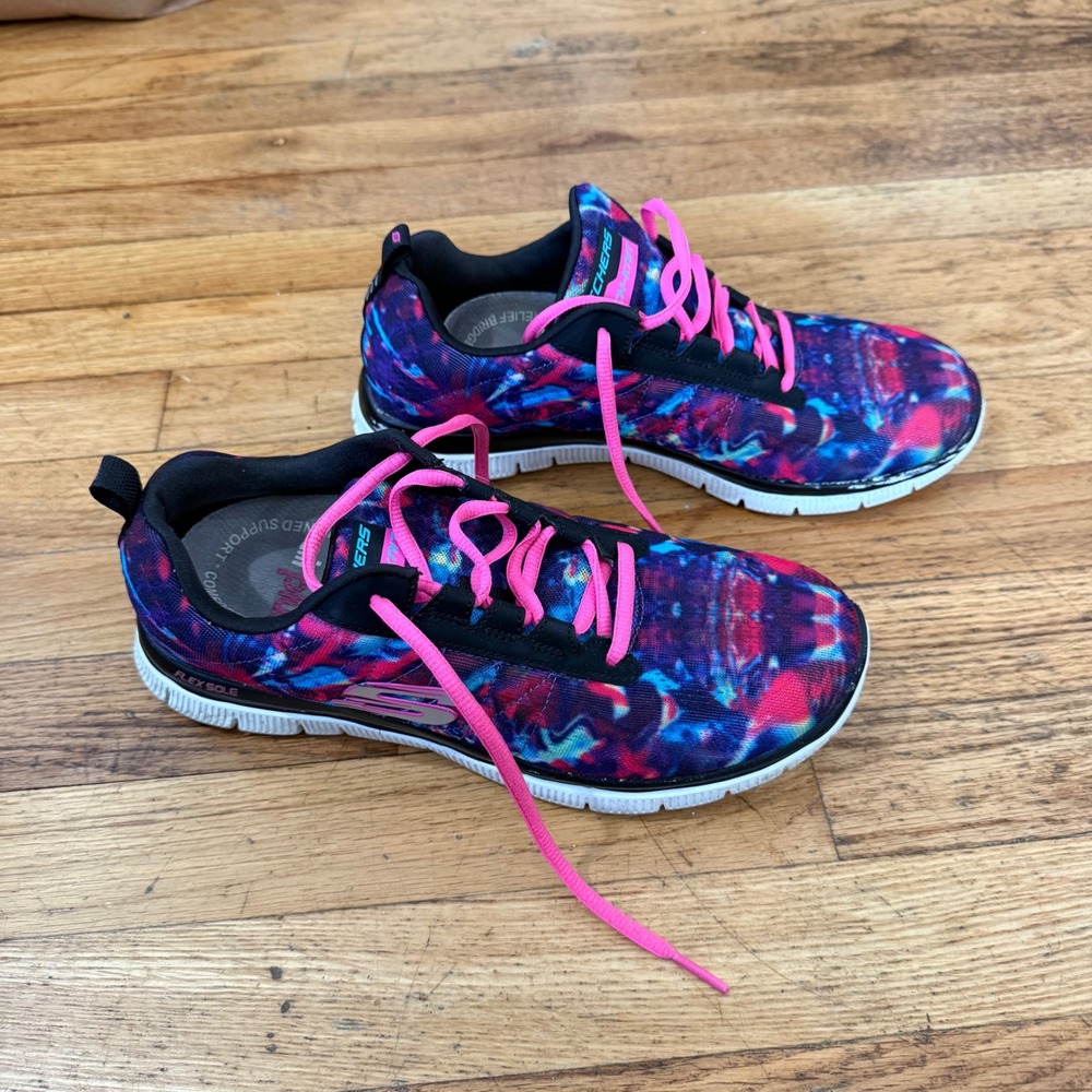 Skechers Flex Appeal Skech-Knit Sneakers Women 9 Tie Dye Pink Blue  BKMT - Picture 6 of 10